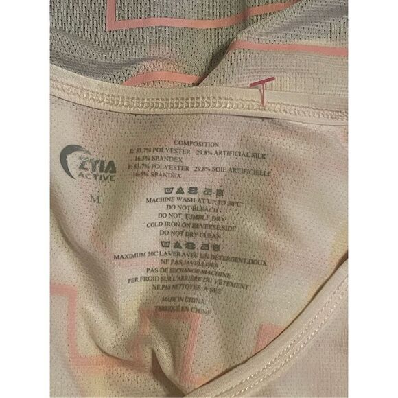 New Zyia Active Womens Cream and Pink Spell-Out Graphic Athlete Tank Top Medium - Picture 8 of 10